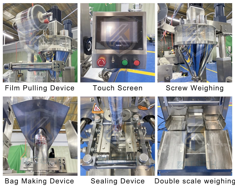 Fully Automatic Vertical Screw Auger Weighing 4 Corner Powder Form Fill Seal Wrapping Flow Packaging Packing Filling Sealing Machine